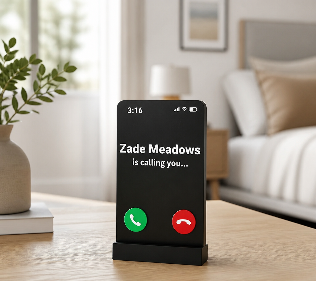 Zade Meadows Incoming Call Bookshelf Sign